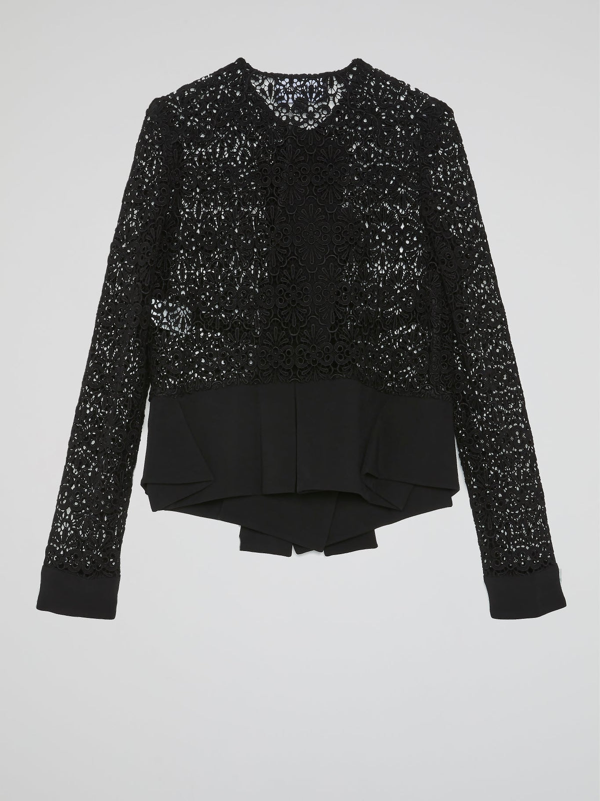 Black Pleated Hem Lace Blouse