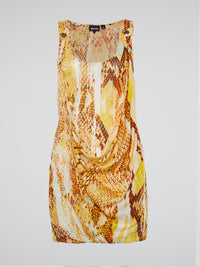 Yellow Reptile Print Cowl Mini Dress