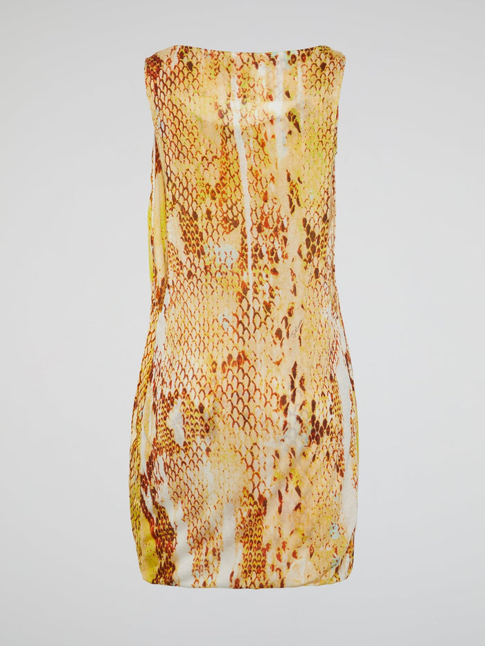 Yellow Reptile Print Cowl Mini Dress