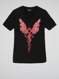 Black Printed V-Neck T-Shirt