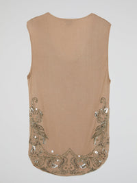 Beige Crystal Embellished Top