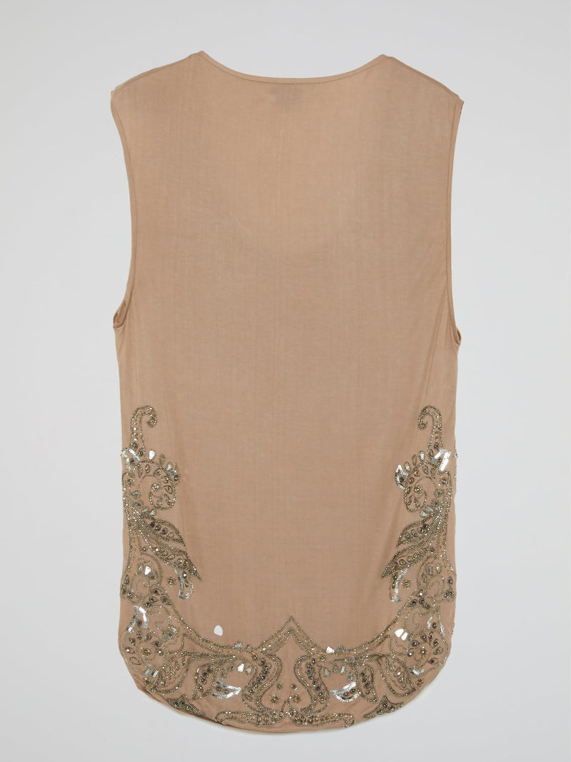 Beige Crystal Embellished Top