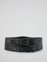 Black Multi-Buckle Studded Belt