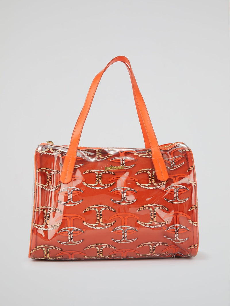 Orange Monogram Print Handbag