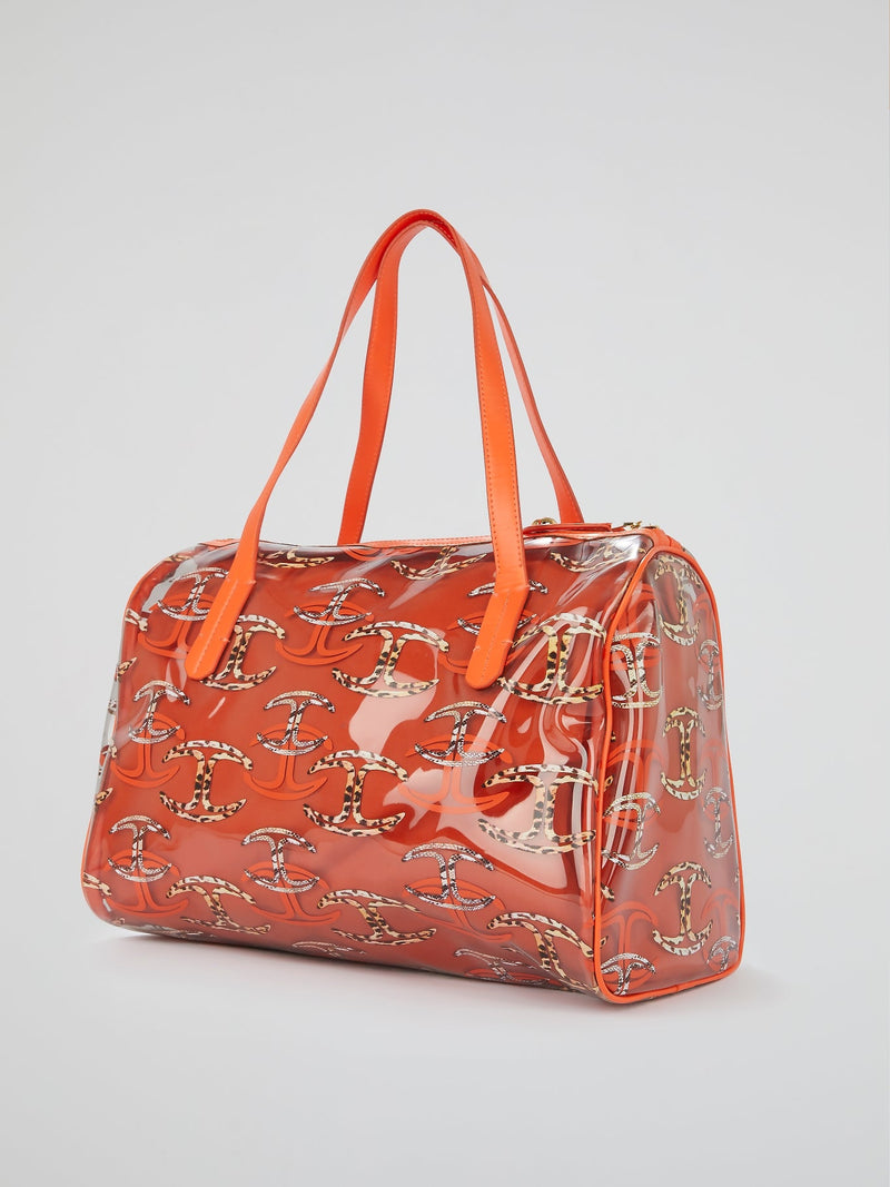 Orange Monogram Print Handbag