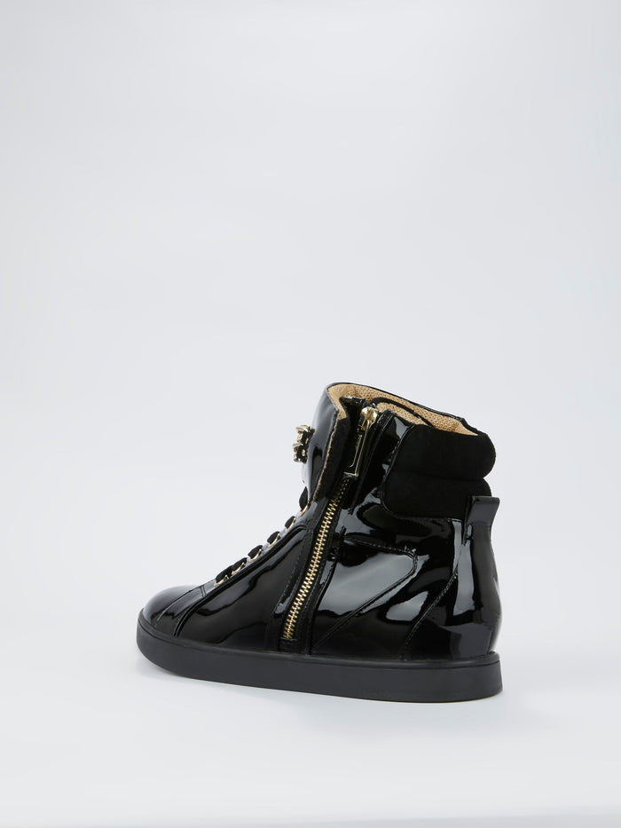 Black Patent Leather High-Top Shoes