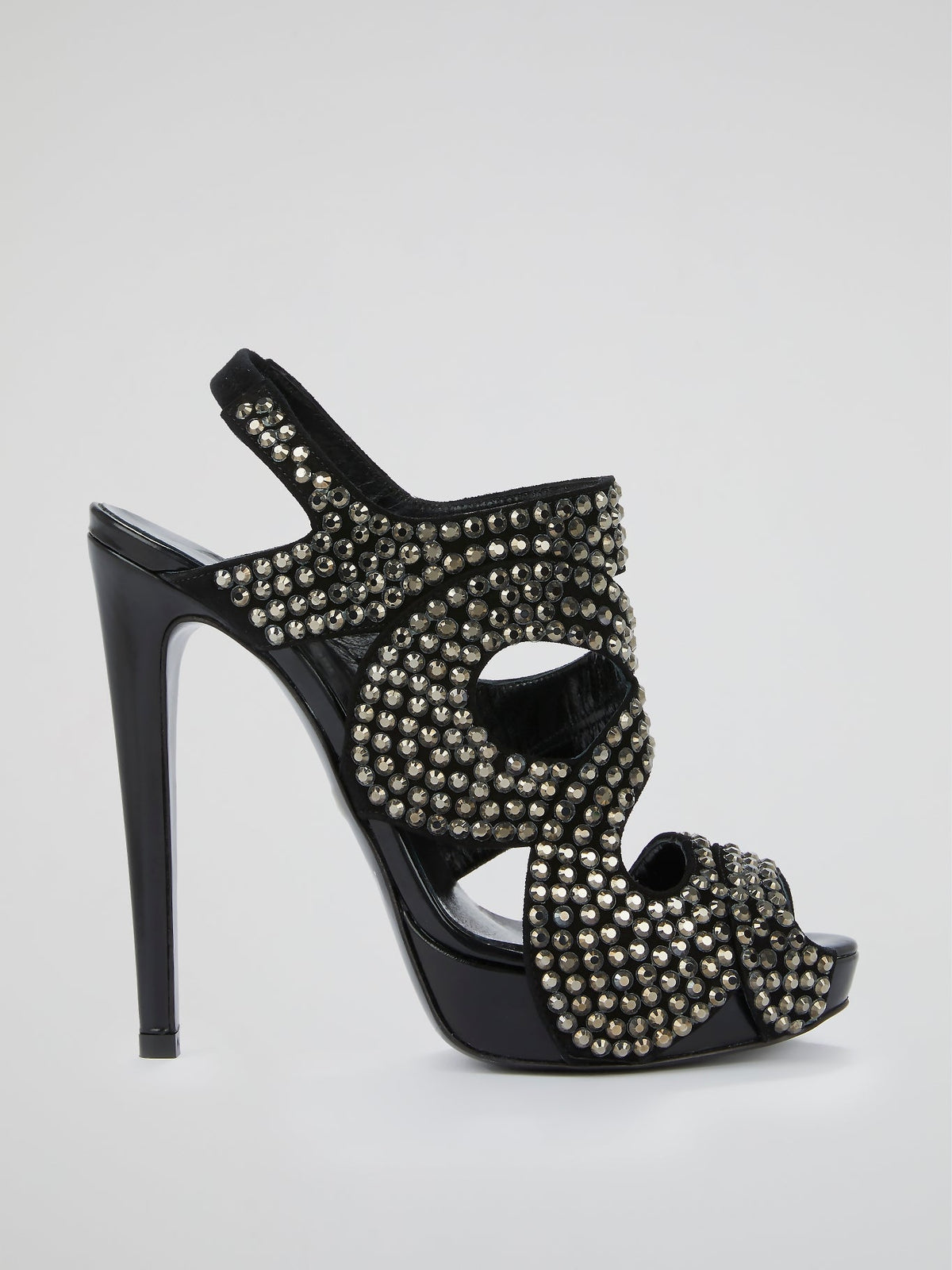 Black Studded Caged Stiletto Sandals