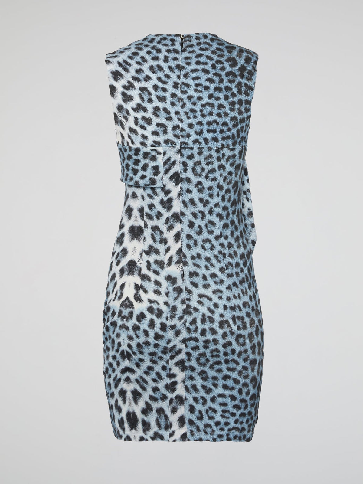 Blue Leopard Print Draped Sleeveless Dress