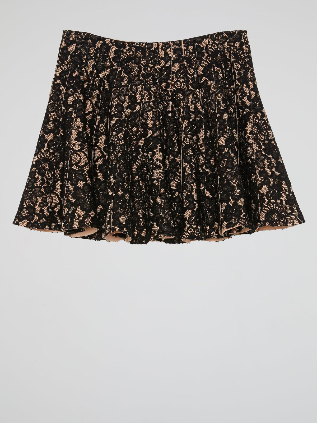 Black Lace Pleated Mini Skirt