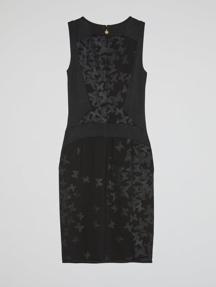 Black Butterfly Print Sheath Dress