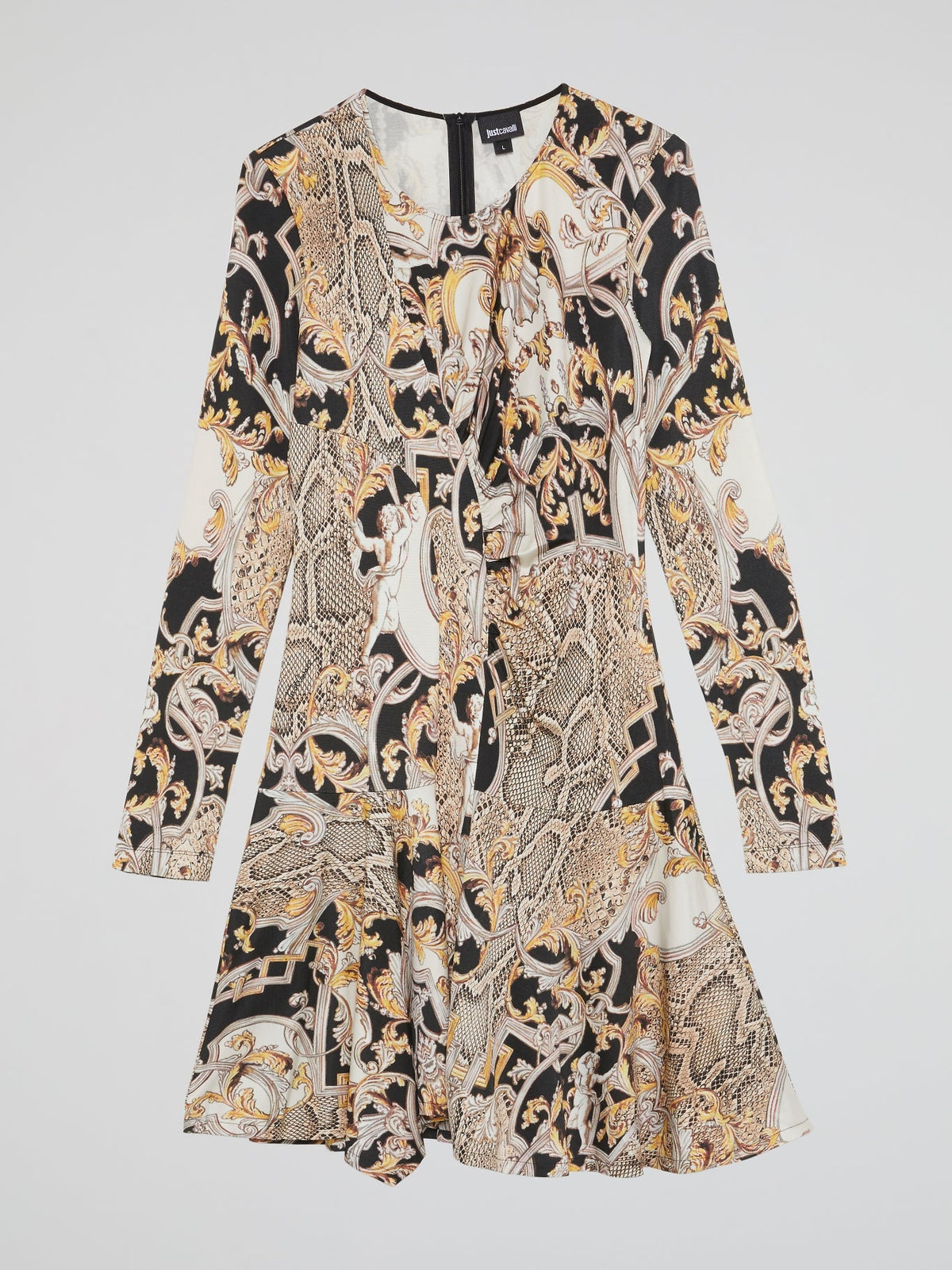 Baroque Print Long Sleeve Dress