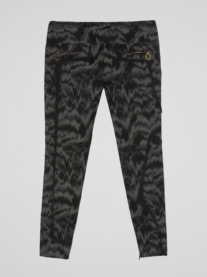 Black Pattern Print Patchwork Pants