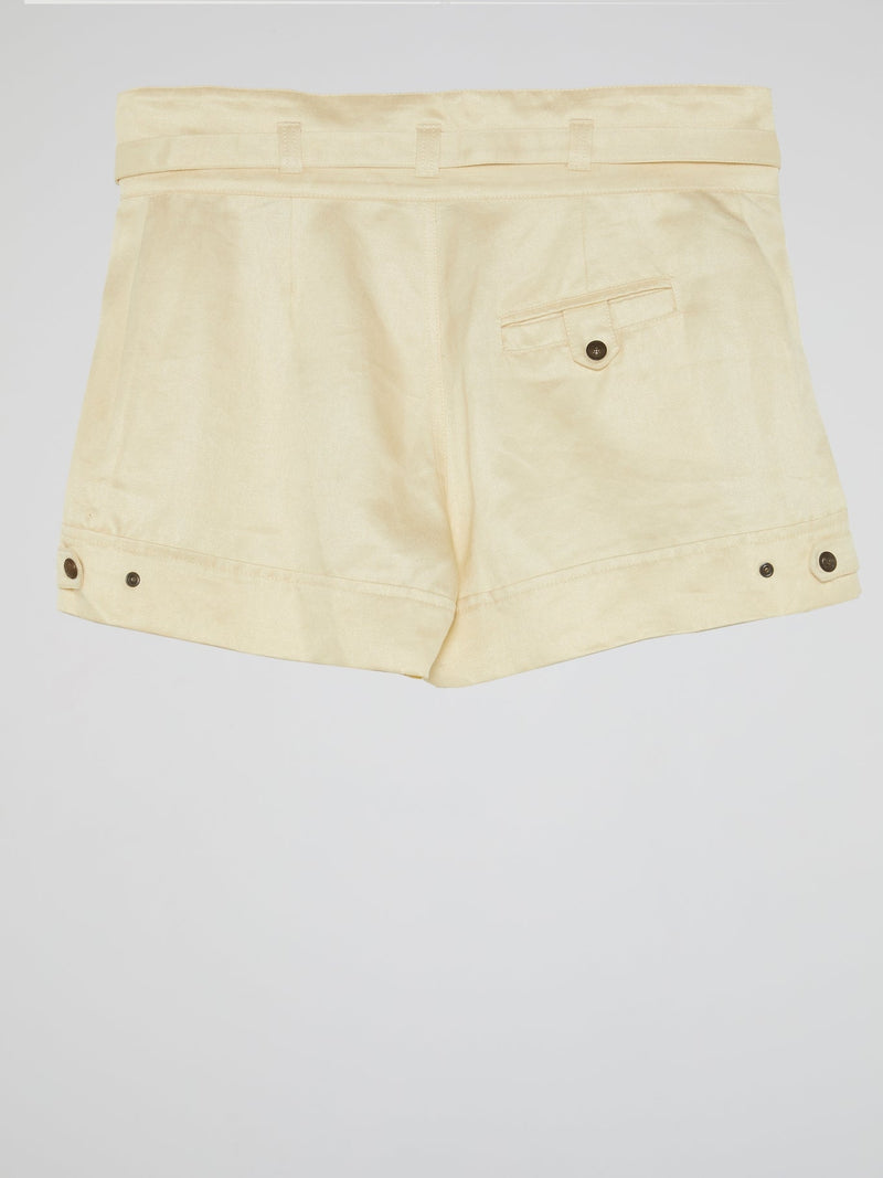 Beige Belted Mini Shorts