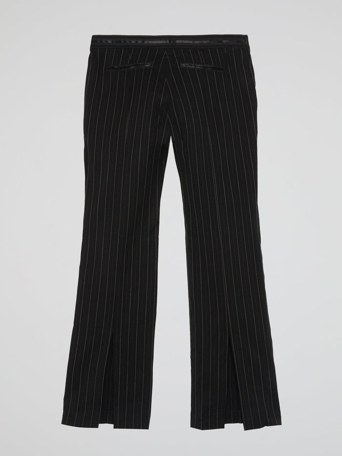 Black Pinstripe Slit Pants