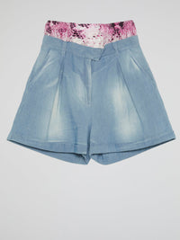 Blue Contrast Waist Shorts