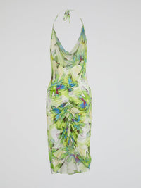 Green Floral Cowl Neck Dress