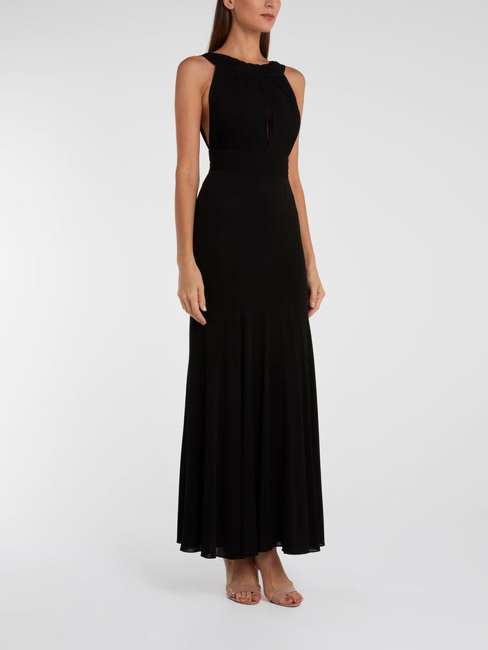 Black Portrait Neckline Maxi Dress