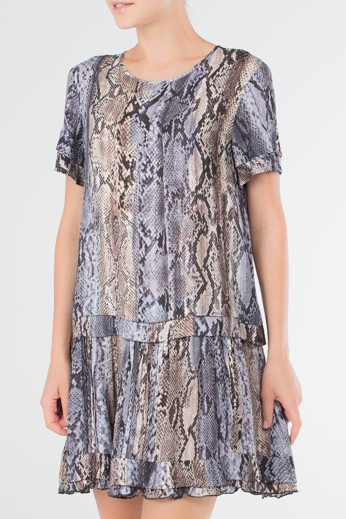 Purple Python Print Frill Dress