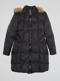 Black Zip-Up Quilted Parka