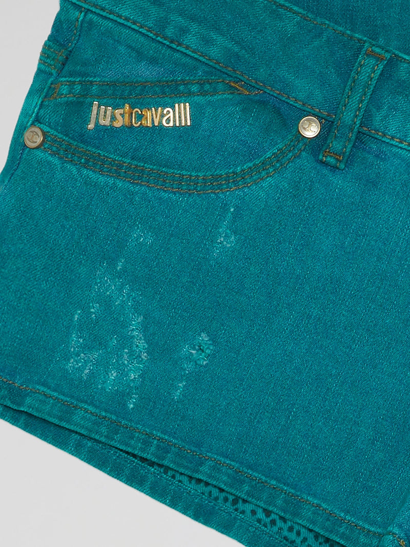 Teal Distressed Shorts