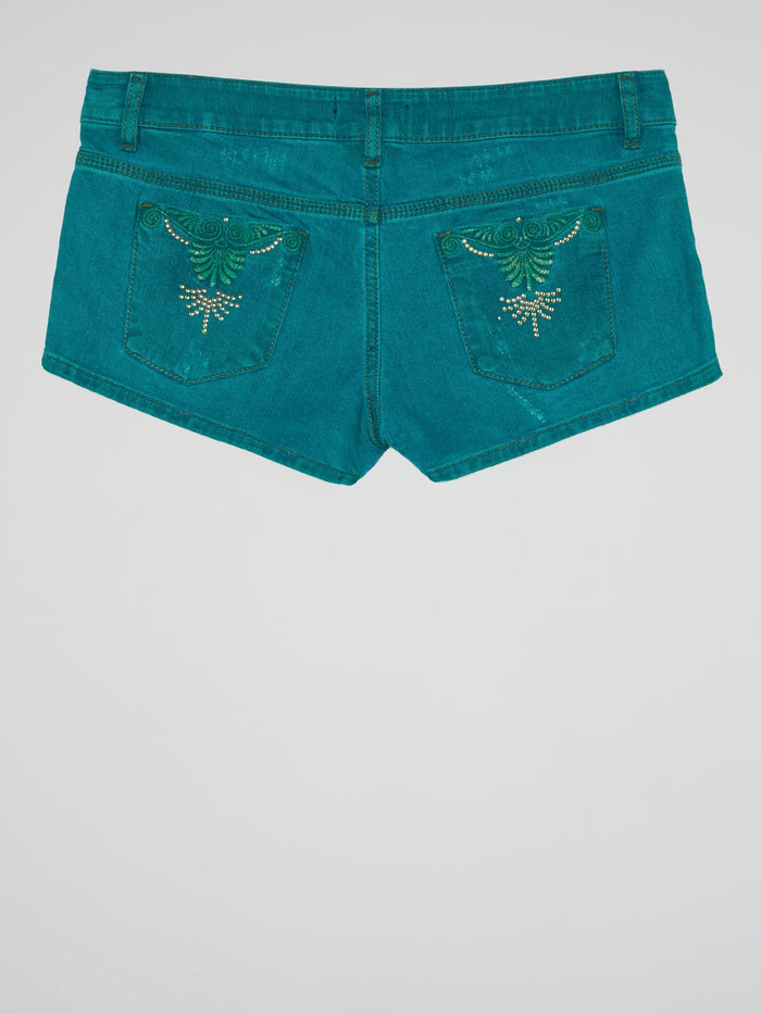 Teal Distressed Shorts