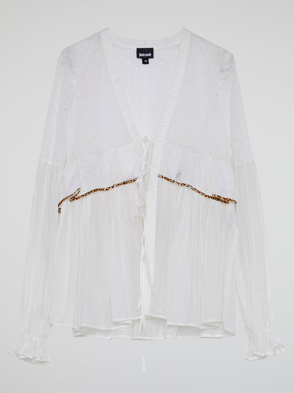 White Lace-Up Flounce Blouse