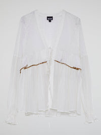 White Lace-Up Flounce Blouse