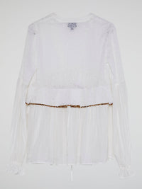 White Lace-Up Flounce Blouse