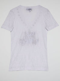 White Embellished V-Neck T-Shirt