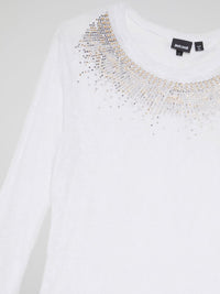 White Studded Long Sleeve Top