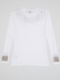 White Studded Long Sleeve Top