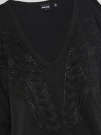 Black Embellished V-Neck Top