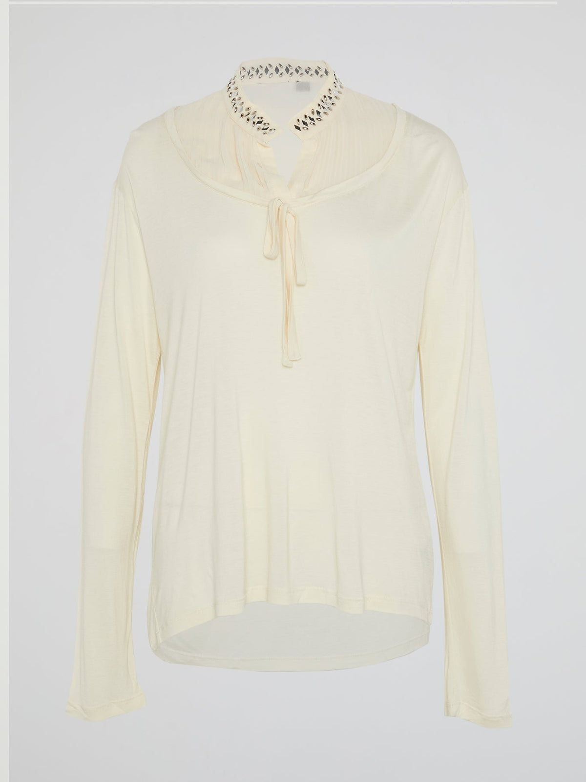 White Studded Collar Long Sleeve Top