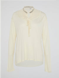 White Studded Collar Long Sleeve Top