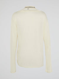 White Studded Collar Long Sleeve Top