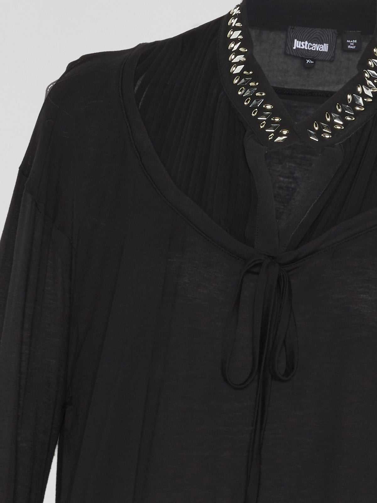 Black Studded Collar Long Sleeve Top