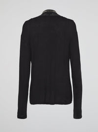 Black Studded Collar Long Sleeve Top