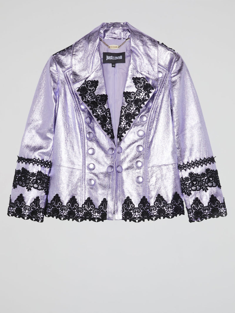 Purple Metallic Lace-Detail Blazer