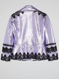 Purple Metallic Lace-Detail Blazer