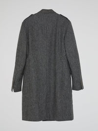 Grey Double-Breasted Tweed Trench Coat