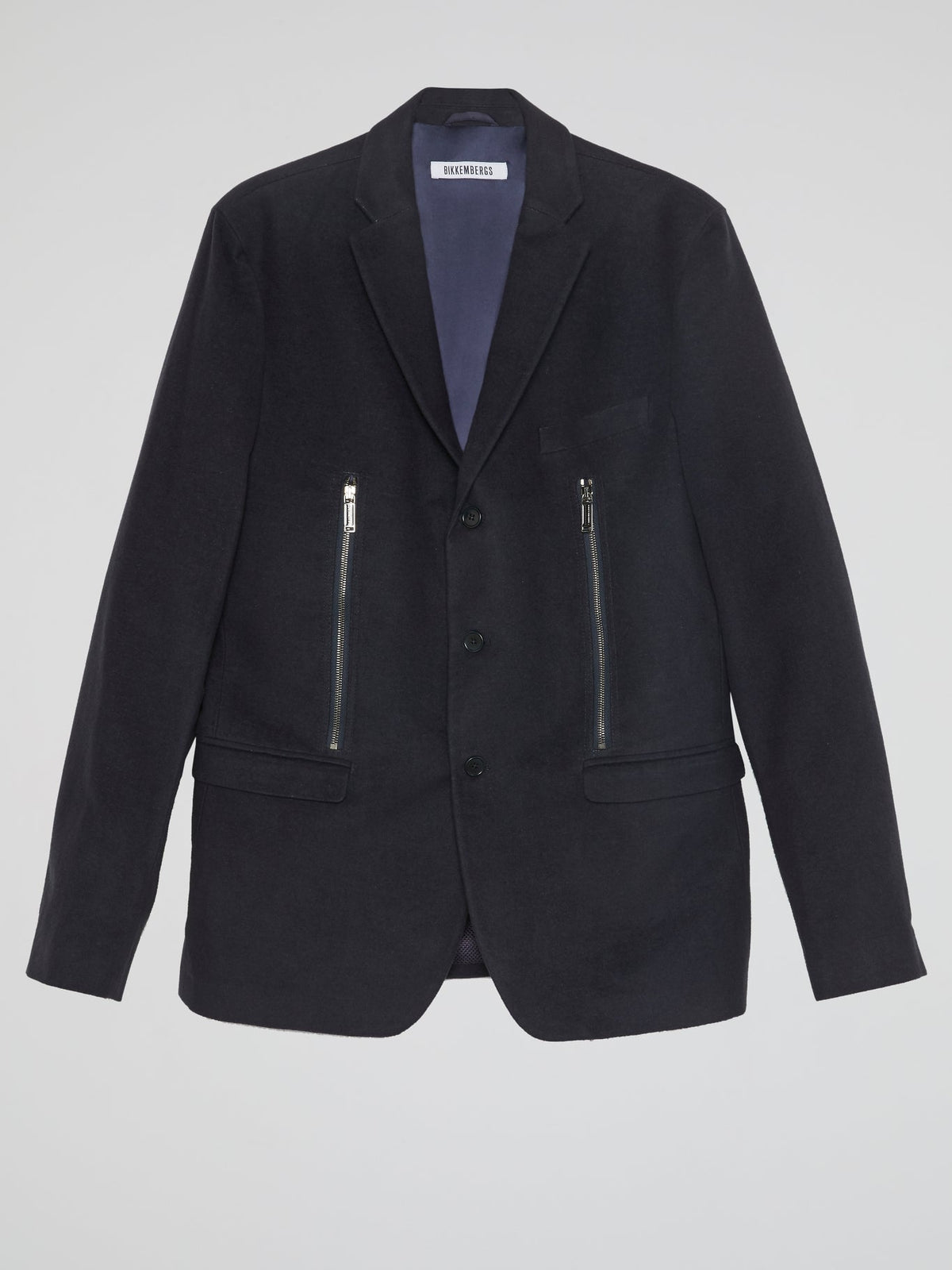 Navy Zipper-Detail Blazer