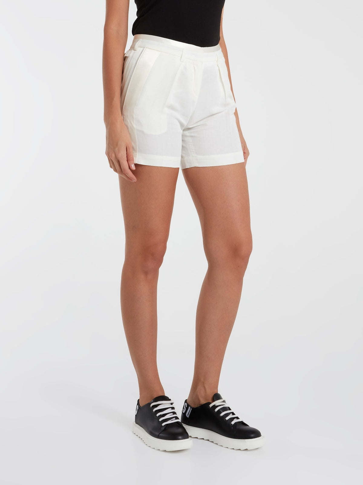 White Pleat Detail Shorts