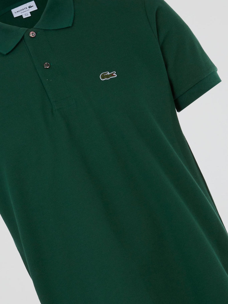 Green Ribbed Collar Polo Shirt