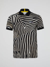 Animal Print Ribbed Collar Polo Shirt