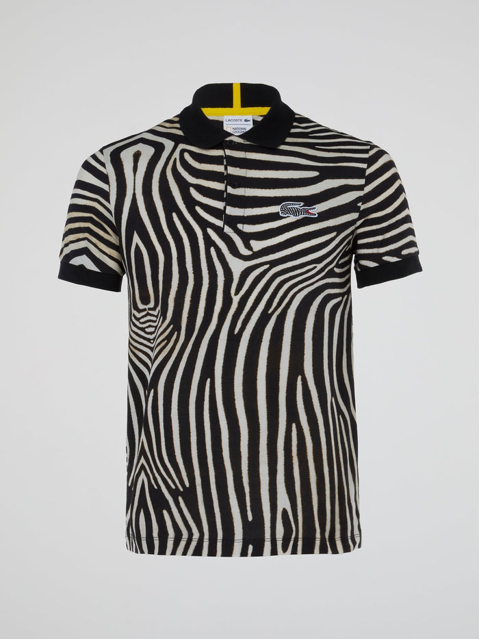 Animal Print Ribbed Collar Polo Shirt