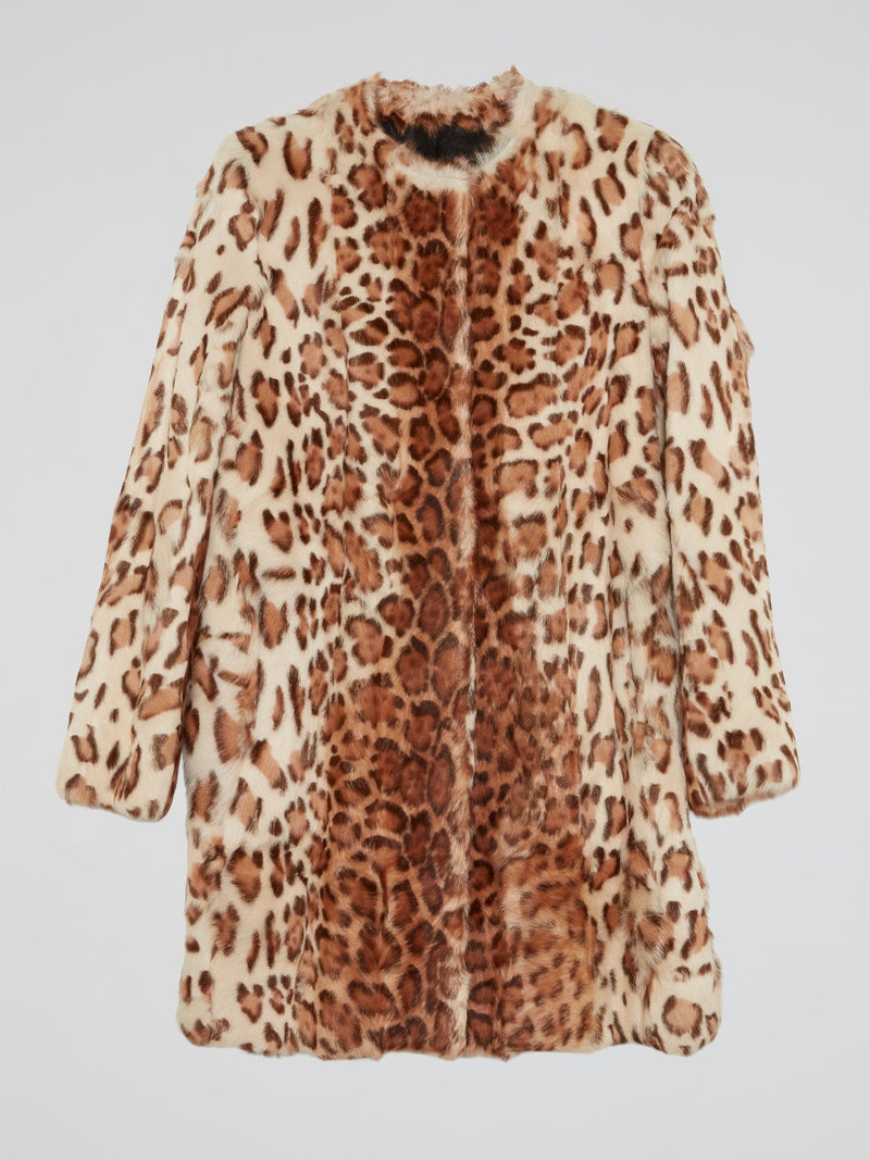 Leopard Print Fur Trench Coat