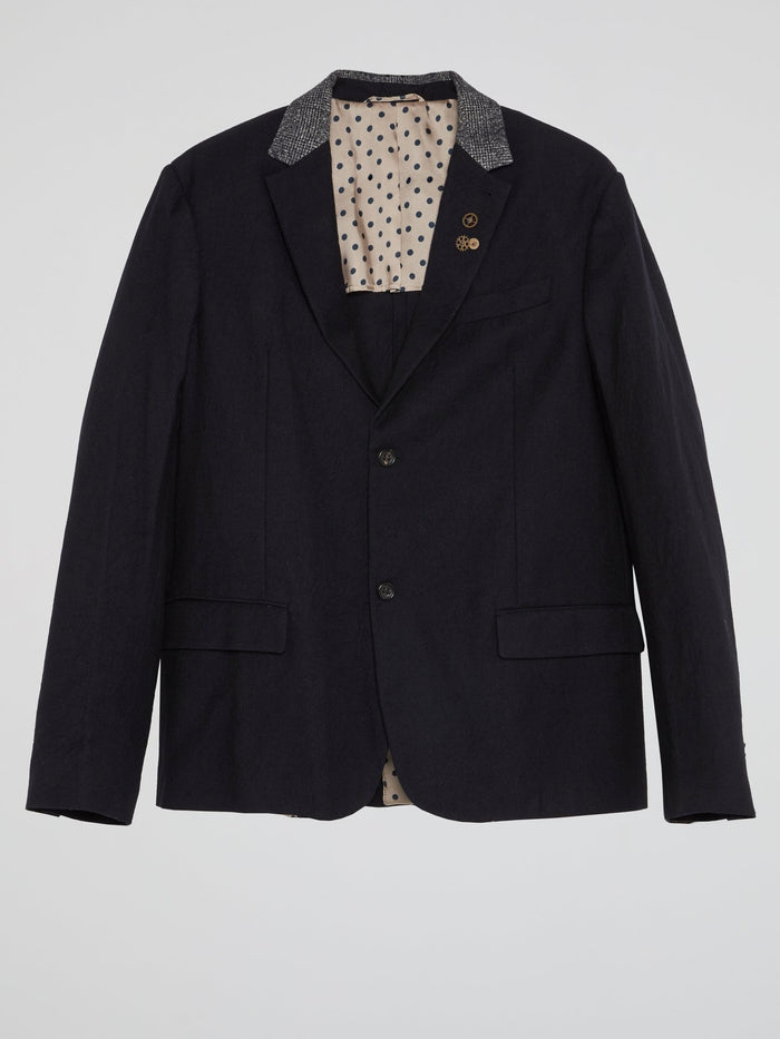 Navy Contrast Collar Blazer