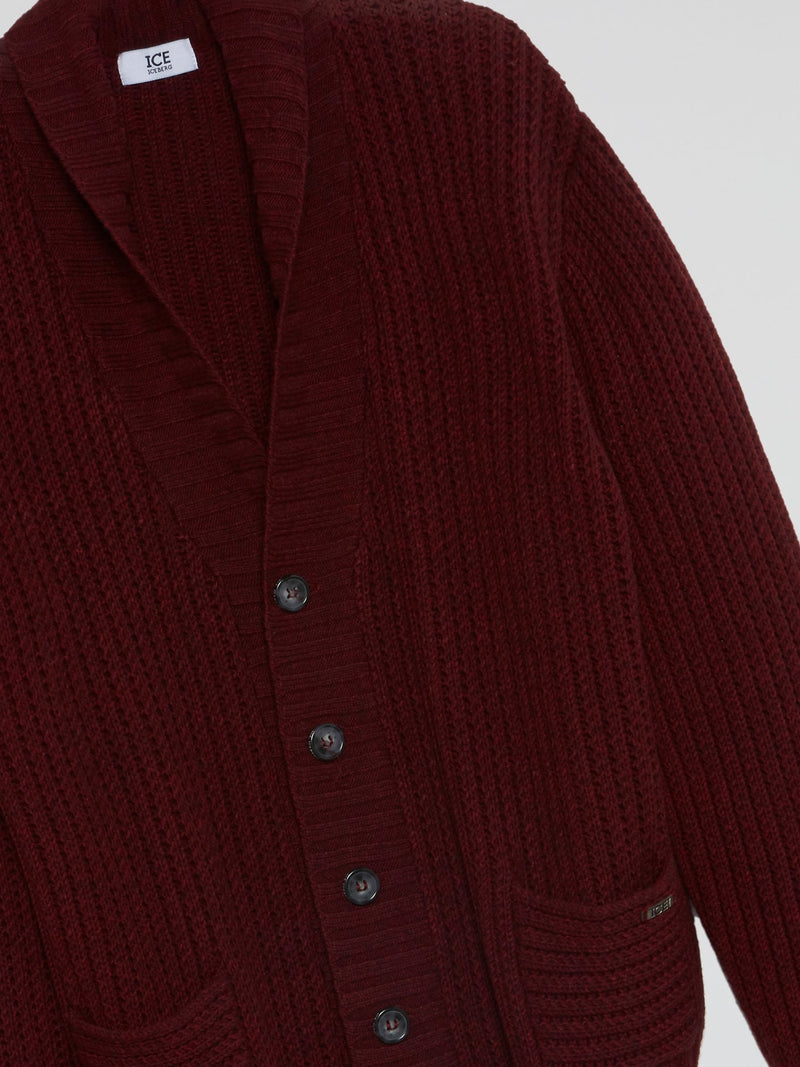 Burgundy Knitted Cardigan