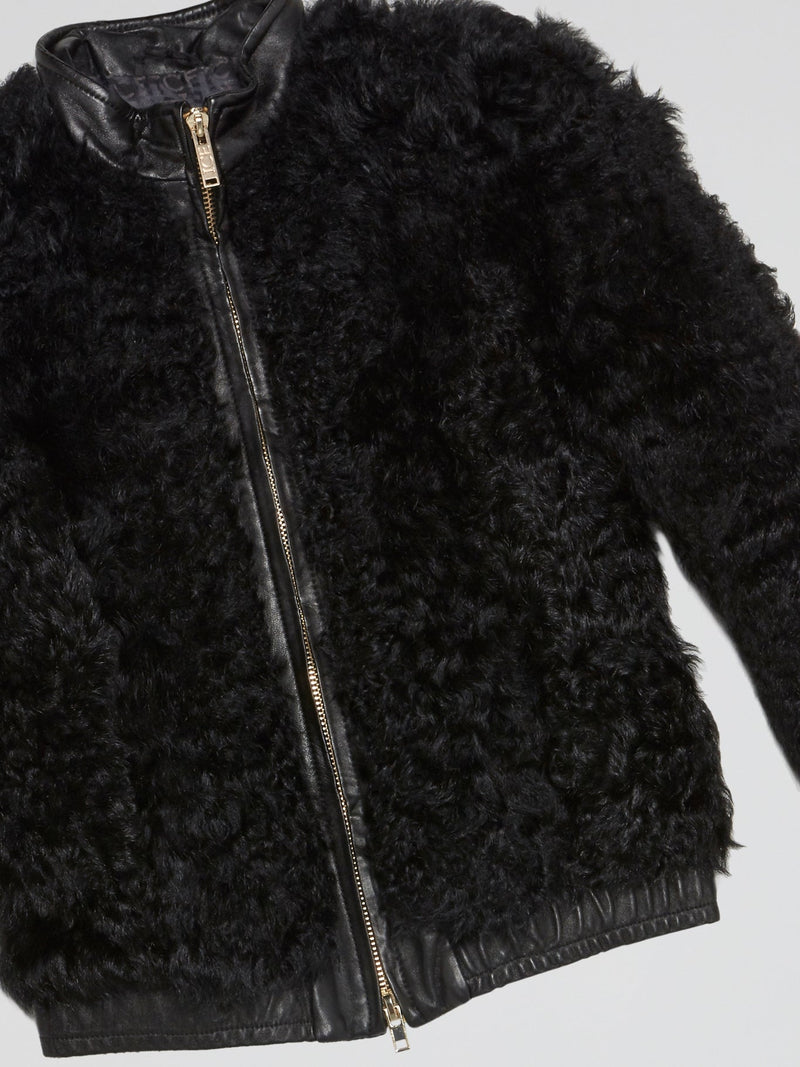 Black Zip-Up Fur Jacket