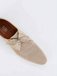 Beige Lace-Up Derby Shoes